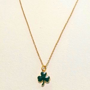 Gold Plated Green Enamel Clover Charm Necklace